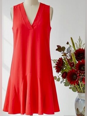 J. Crew| Bold Red Flounced V-Neck Sleeveless Mini-Dress Sz 6